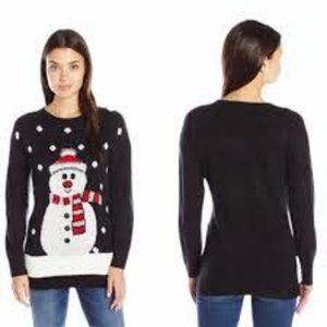 Mesh & Lace Black Snowman Polka Dot Heavy Knit Sweater Size M